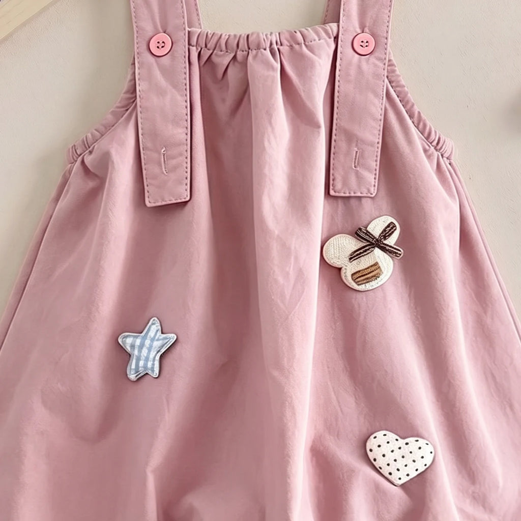 Girls Pink Heart Applique Sleeveless Pinafore Dress Casual Dresses
