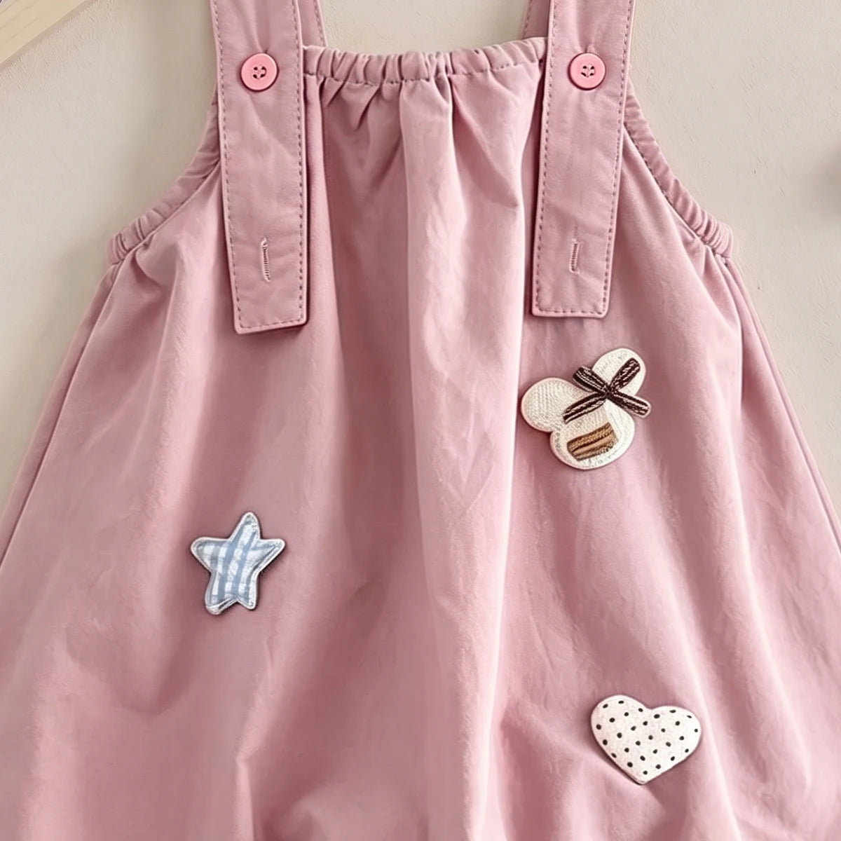 Girls Pink Heart Applique Sleeveless Pinafore Dress Casual Dresses