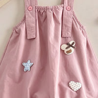 Girls Pink Heart Applique Sleeveless Pinafore Dress Casual Dresses