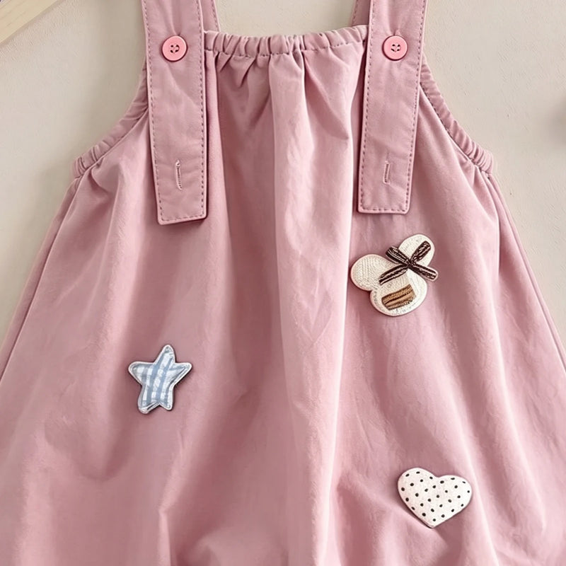 Girls Pink Heart Applique Sleeveless Pinafore Dress Casual Dresses