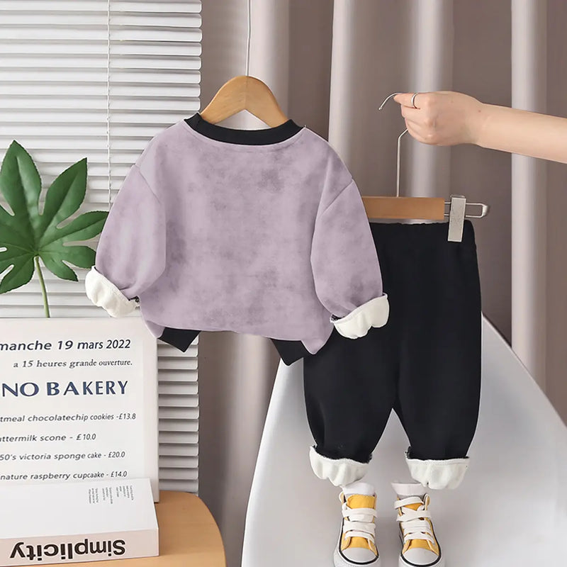 Boys Purple Graphics Printed Sweatshirt With Jogger Sets Sets