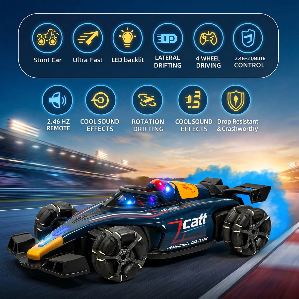 Formula F1 Drift Smoke Car Toy Remote Control Racing Car with Hand Gesture Sensor 360 Stunt Rotation Lights & Music Trending Accessories