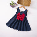 Girls Navy Blue Sleeveless Fit & Flare Dress With Bow Detail Casual Dresses Navy Blue 1-2 Y
