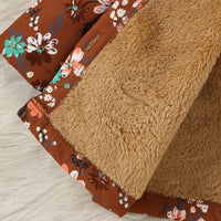 Girls Brown Floral Printed Hooded Front Open Winter Jacket Coats & Jackets