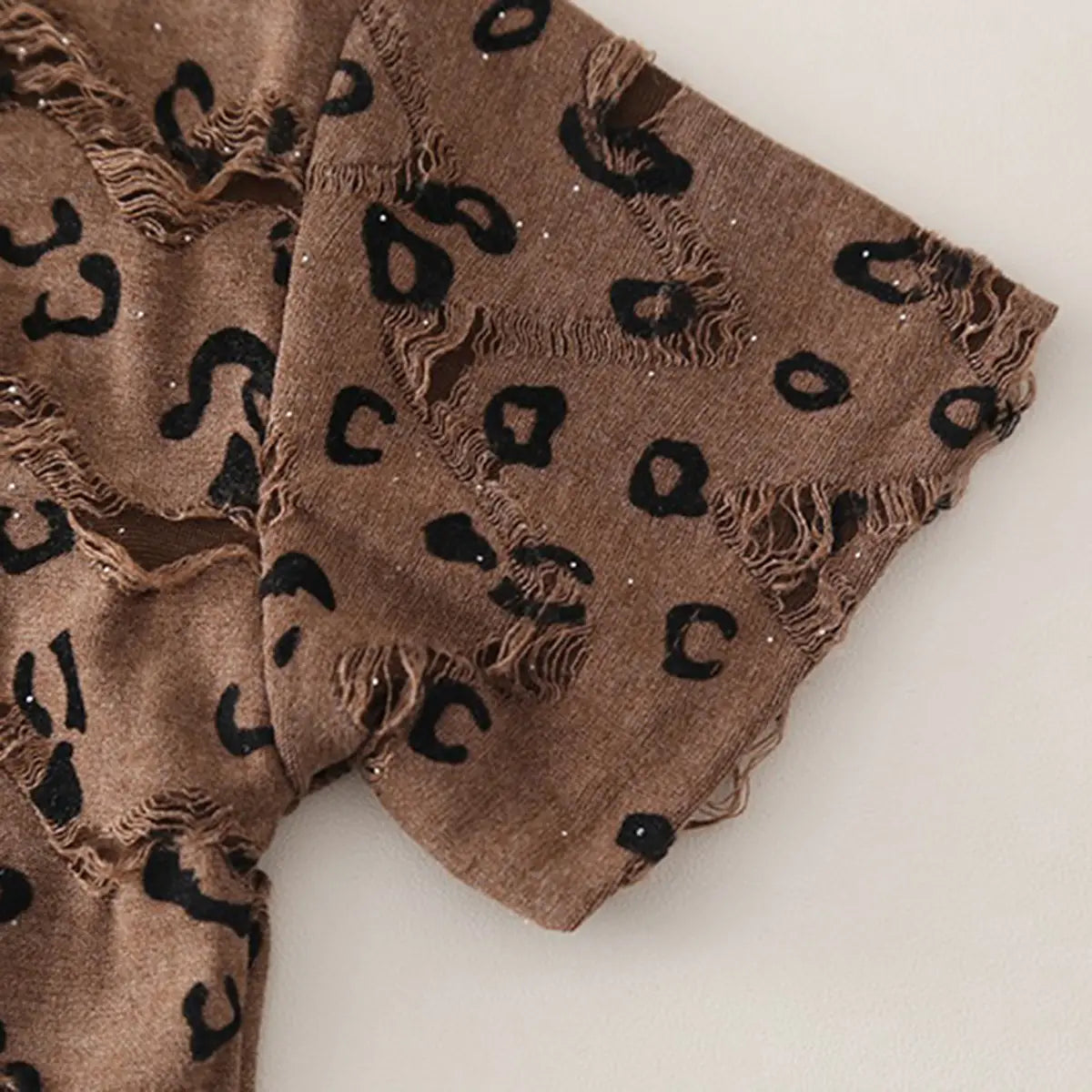 Boys Brown Leopard Distressed Print T-Shirt With Denim Shorts Sets Sets