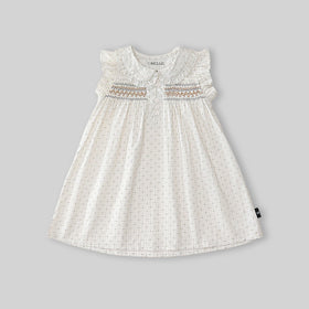Girls Off White Embroidered Peter Pan Collar A-line Dress Casual Dresses