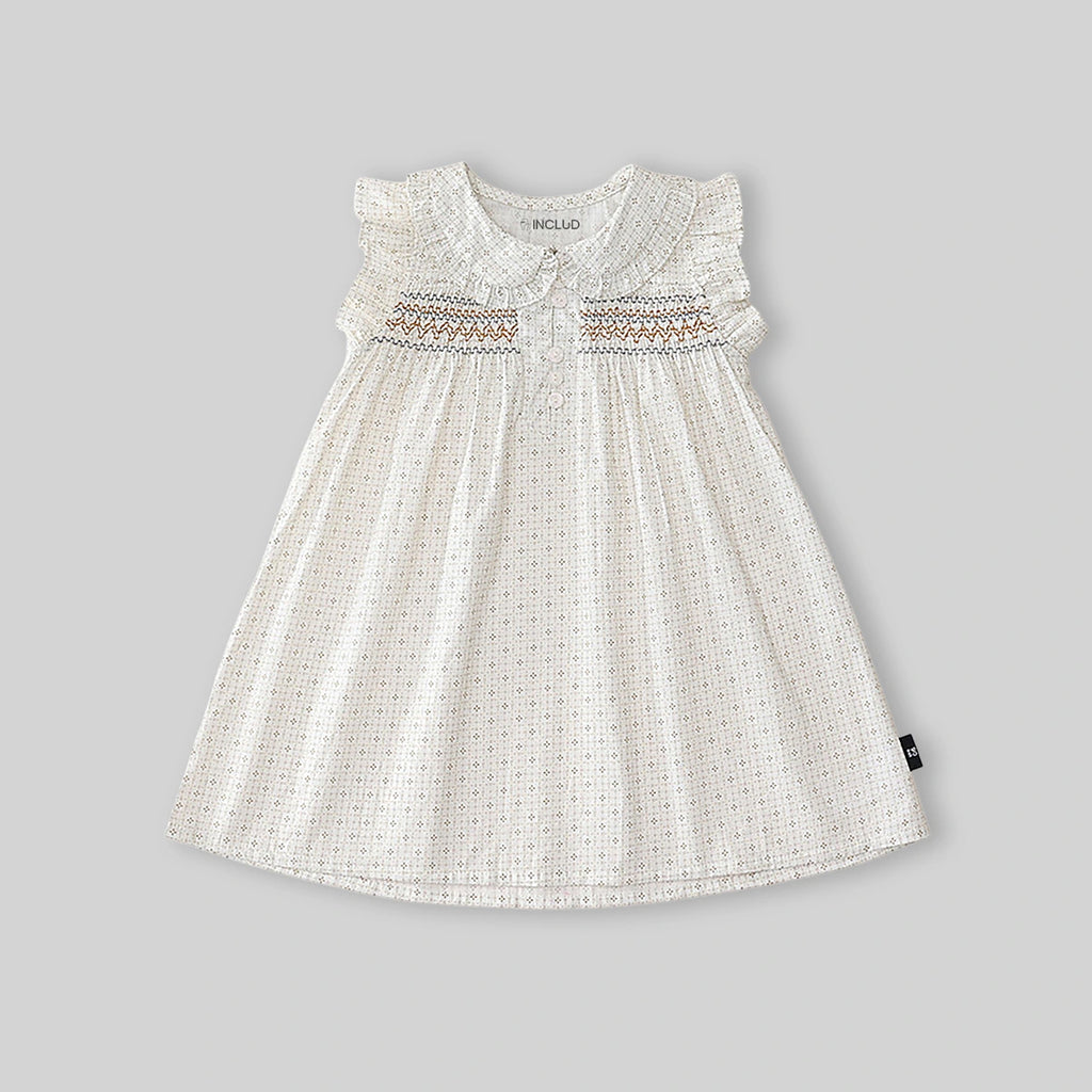 Girls Off White Embroidered Peter Pan Collar A-line Dress Casual Dresses