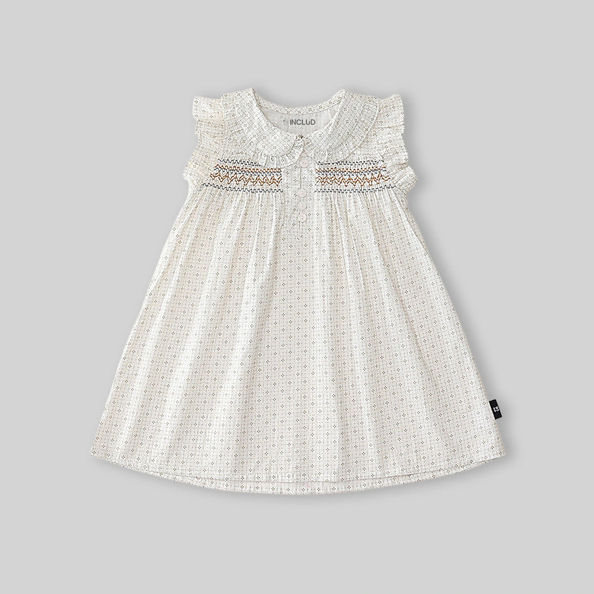 Girls Off White Embroidered Peter Pan Collar A-line Dress Casual Dresses