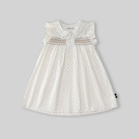 Girls Off White Embroidered Peter Pan Collar A-line Dress Casual Dresses