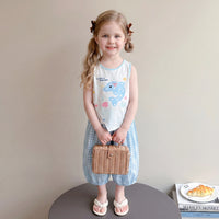 Girls Blue Dolphin Print Sleeveless Top With Checked Crop Pants Sets 2 pc. Sets Blue 1-2 Y