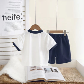 Girls Navy Blue Graphics Short Sleeves T-Shirt With Shorts Set Sets