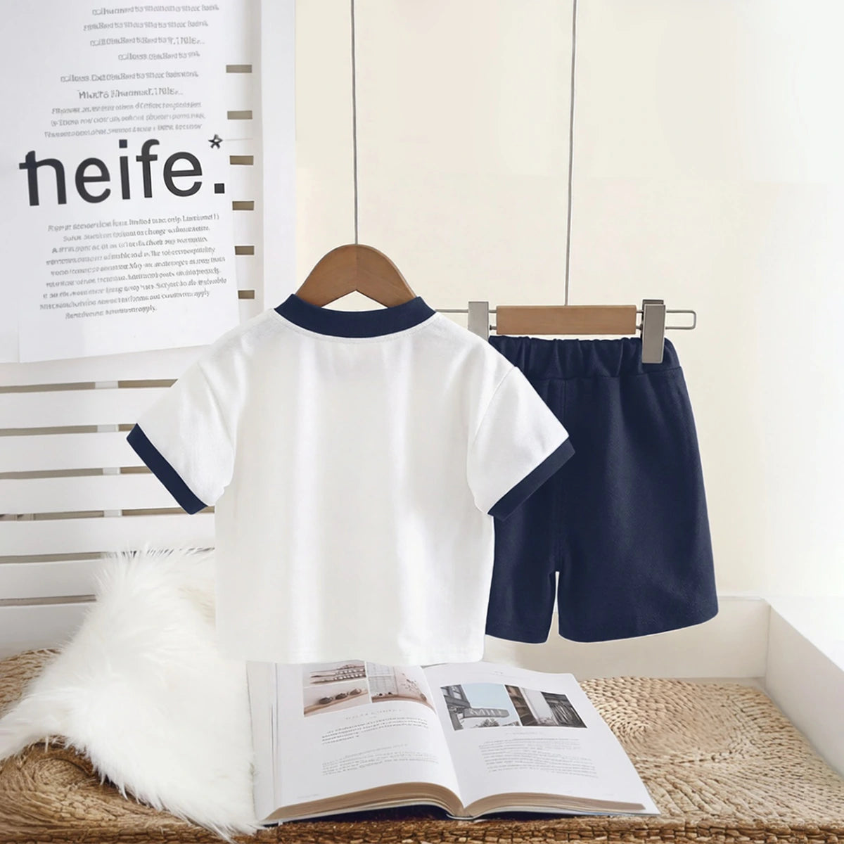 Girls Navy Blue Graphics Short Sleeves T-Shirt With Shorts Set Sets