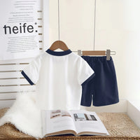 Girls Navy Blue Graphics Short Sleeves T-Shirt With Shorts Set Sets