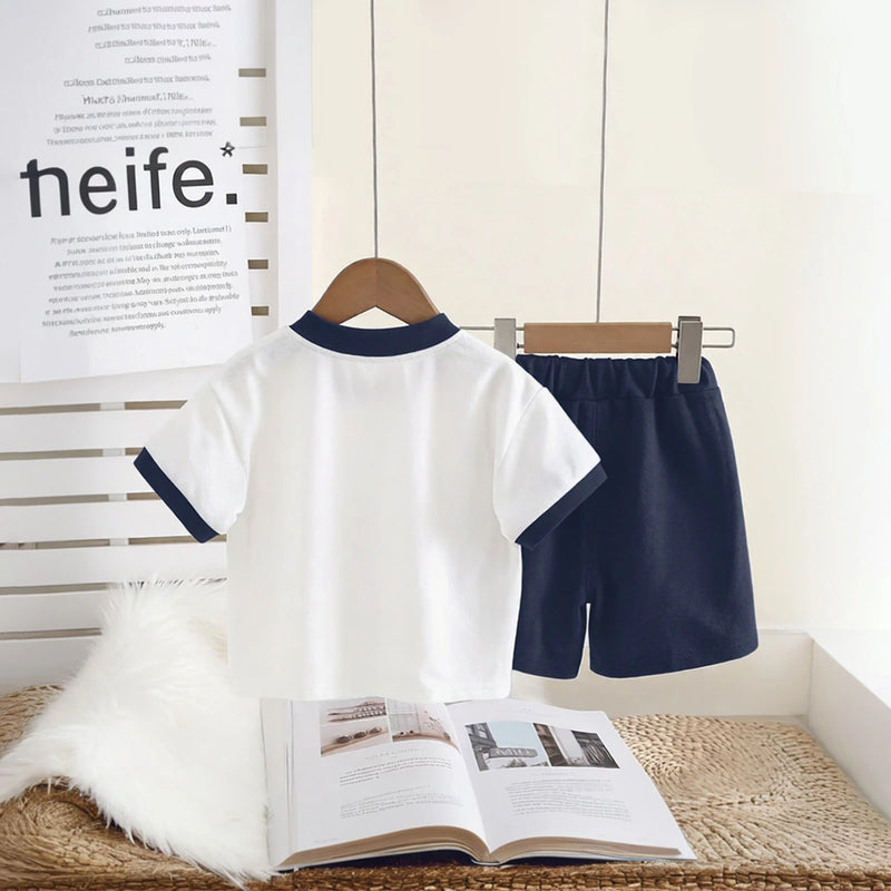 Girls Navy Blue Graphics Short Sleeves T-Shirt With Shorts Set Sets