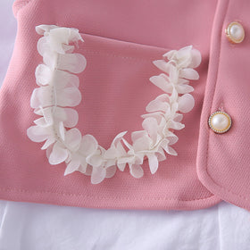 Girls Pink Solid Sleeveless Jacket With Top & Pants Set Sets