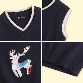 Boys Navy Blue Jacquard V-Neck Sweater Vest Sweaters & Cardigans