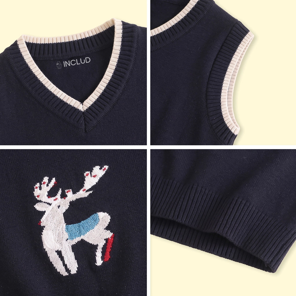 Boys Navy Blue Jacquard V-Neck Sweater Vest Sweaters & Cardigans
