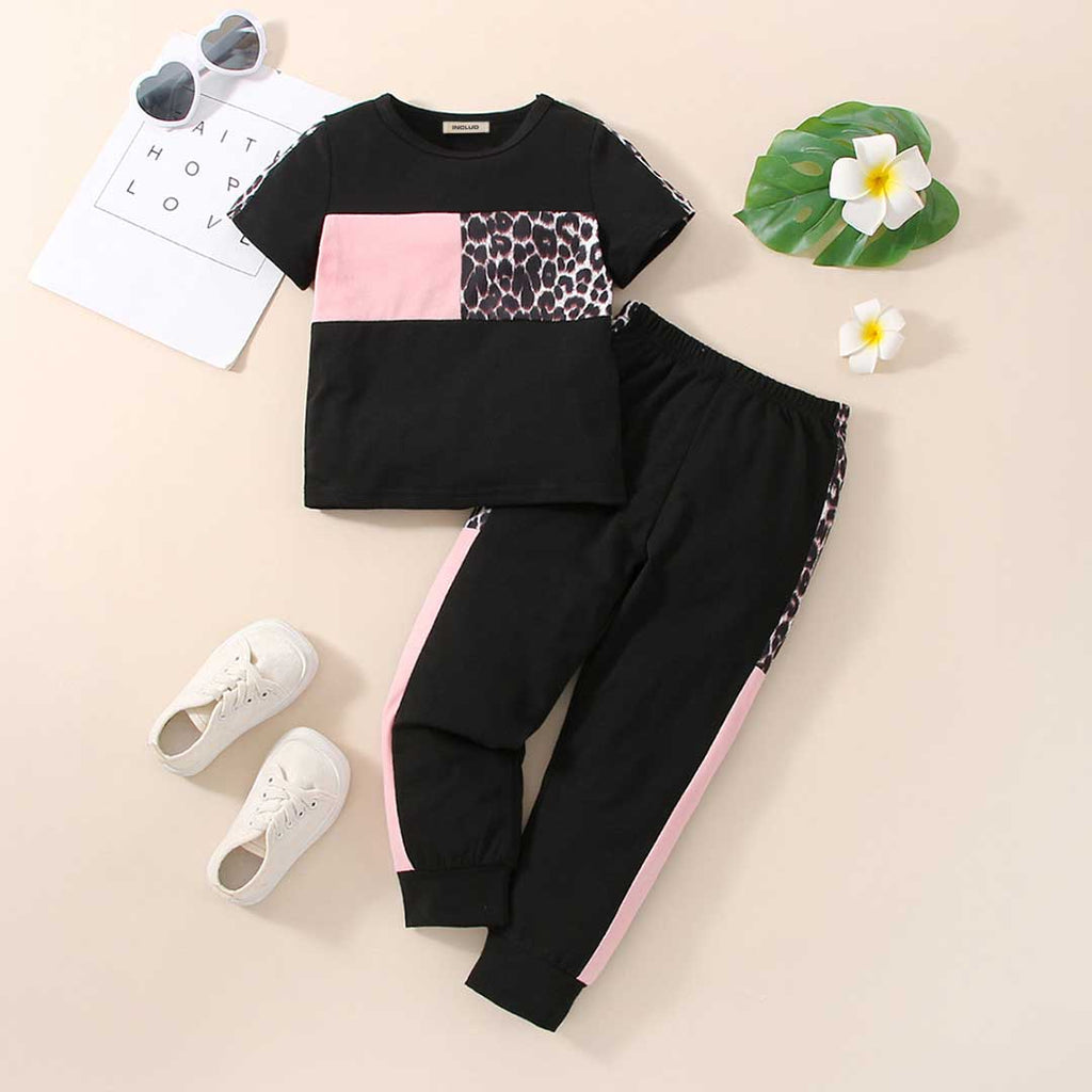 Girls Animal Print Top With Elasticated Jogger Sets