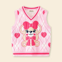 Girls Pink Bear Jacquard Sweater Vest Sweaters & Cardigans