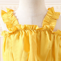 Girls Yellow Shoulder Strap Crop Top With Butterfly Applique Skirt Set 2 pc. Sets