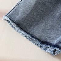 Girls Blue Colorblocked Denim Shorts Shorts