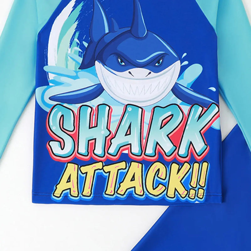 Boys Blue Shark Print T-Shirt & Swim Pant Swimwear Sets Beachwear