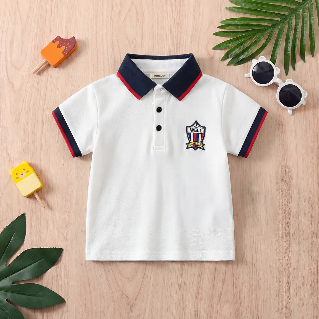 Boys White Solid Short Sleeves Polo T-Shirt Tshirts White 1-2 Y