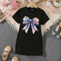 Girls Black Bow Graphic Short Sleeve T-Shirt Dress Casual Dresses Black 4-5 Y