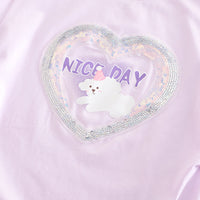 Girls Purple Heart Sequined Puff Sleeves Top With Shorts Set 2 pc. Sets