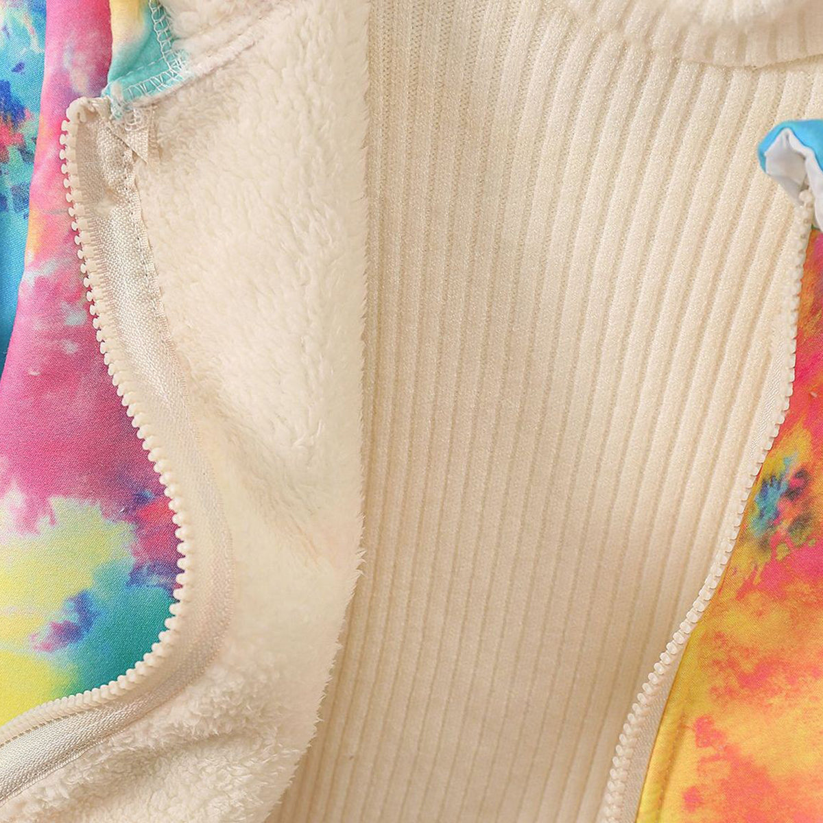 Girls Multicolor Tie -Dye Printed Front Zipper Hooded Winter Jacket Coats & Jackets