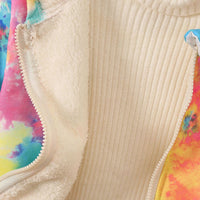 Girls Multicolor Tie -Dye Printed Front Zipper Hooded Winter Jacket Coats & Jackets