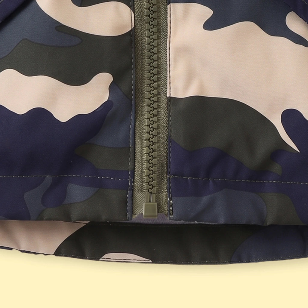 Boys Green Camouflage Print Hooded Zip-up Jacket Coats & Jackets