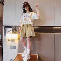 Girls Short Sleeve Typography Print T-Shirt With Shorts Set 2 pc. Sets   