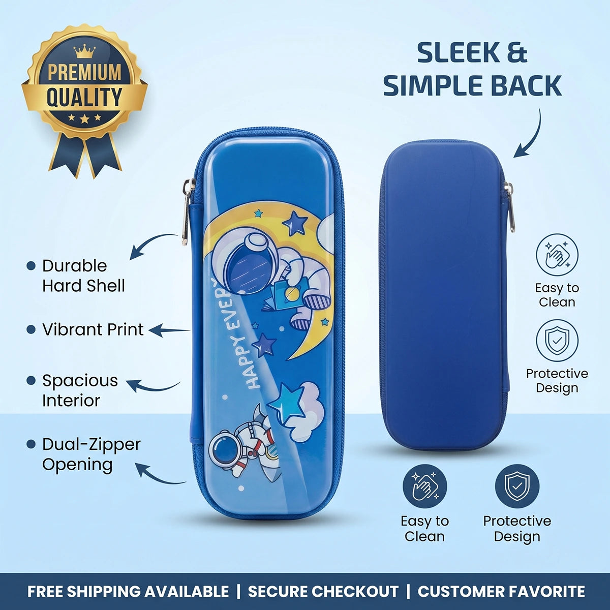 Astronaut-Happy Every Day-Space Themed Pencil Case-3D Embossed Stationery Pouch Trending Accessories