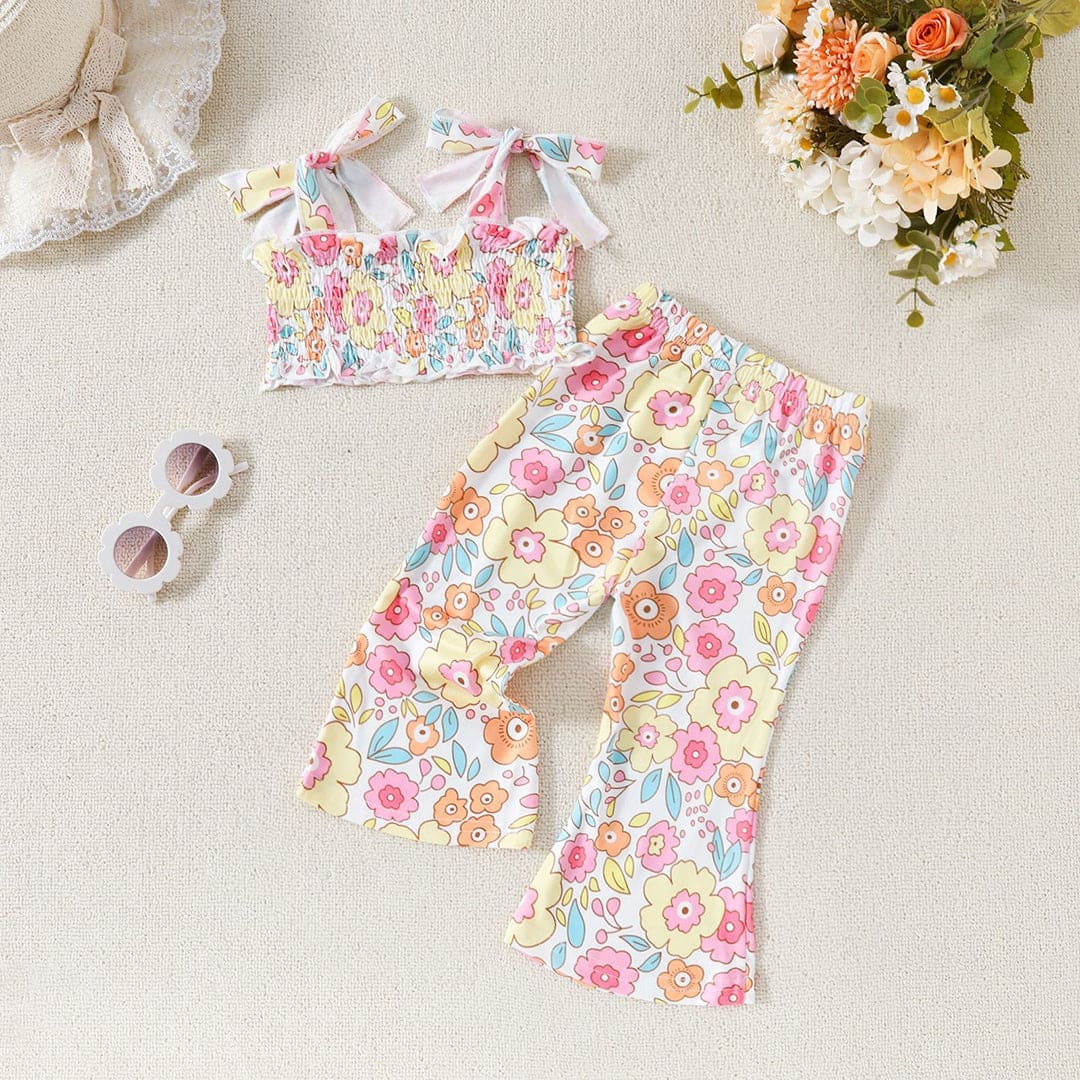 Girls Floral Printed Crop Top With Pants Set Sets   