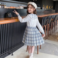 Girls Blue Checked Long Sleeve Fit & Flare Dress Casual Dresses