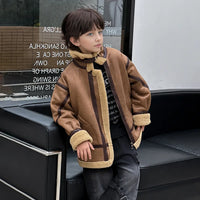 Boys Brown Faux Leather Heavy Jacket With Fleece Lining Coats & Jackets