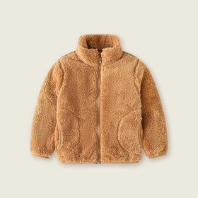Boys Brown Solid Polar Fleece Zip Up Winter Jacket Coats & Jackets