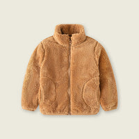 Boys Brown Solid Polar Fleece Zip Up Winter Jacket Coats & Jackets