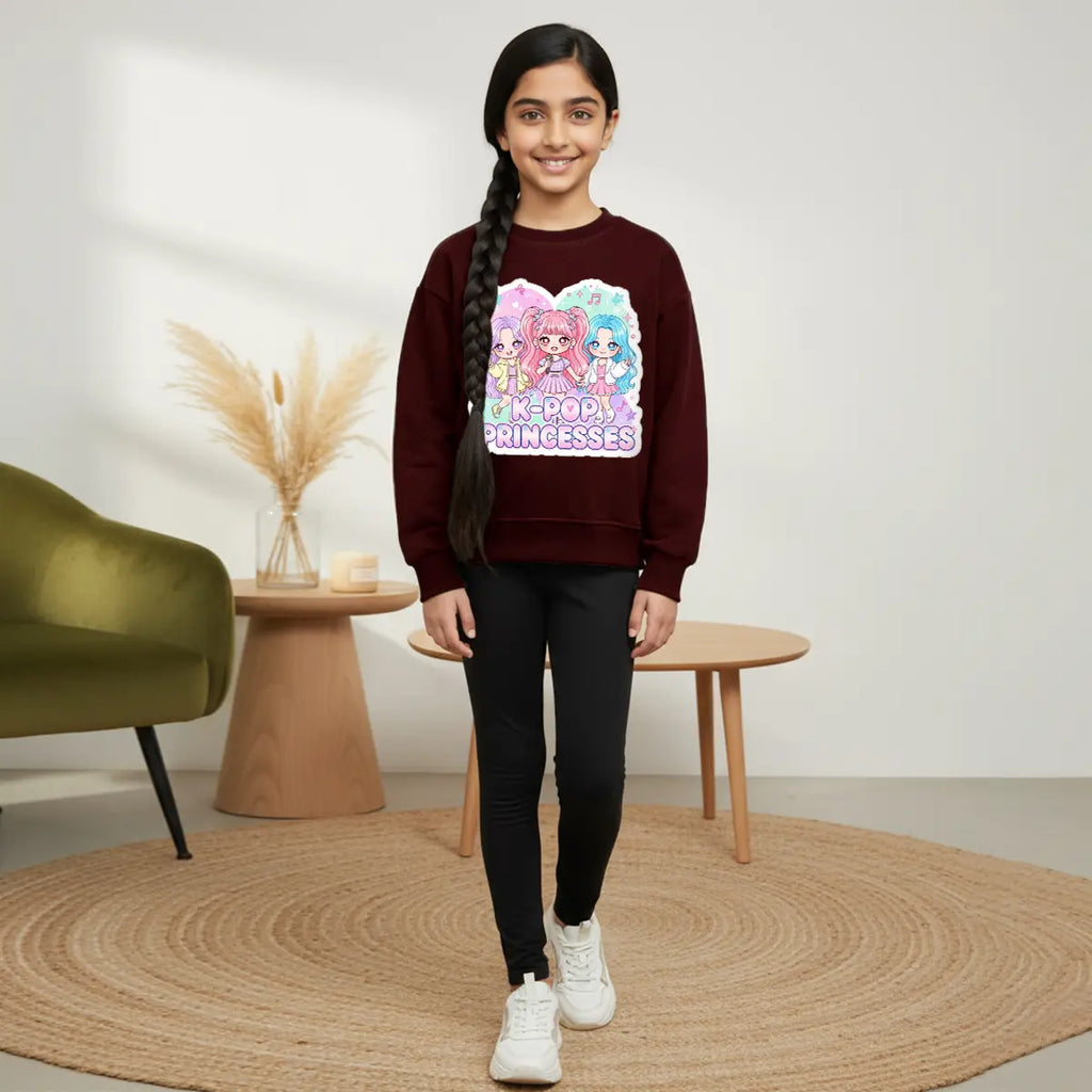 Girls Maroon K-Pop Princesses Graphics Sweatshirt Sweatshirts & Hoodies Maroon 2-3 Y