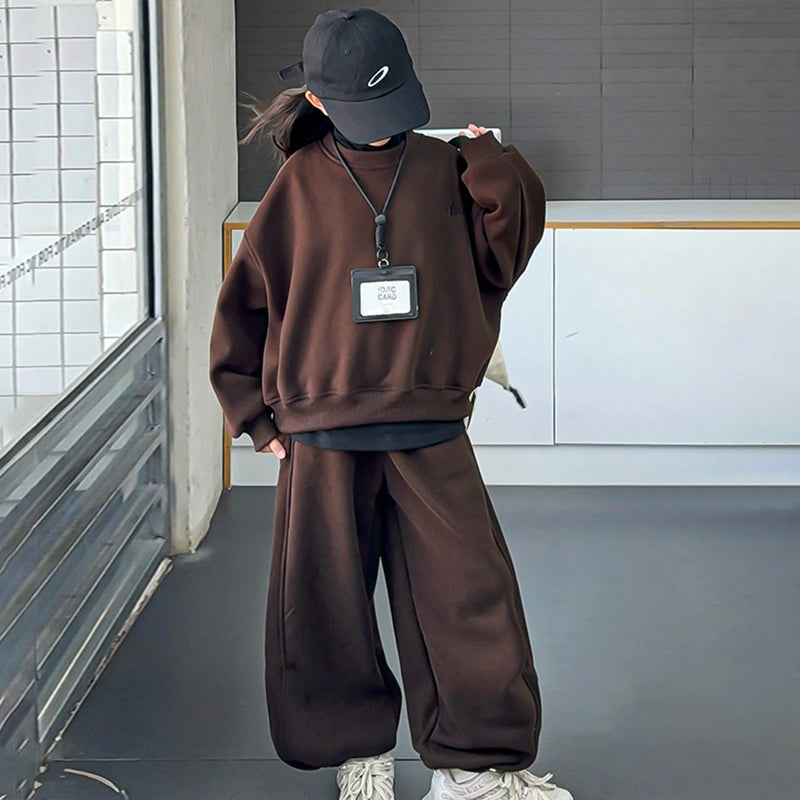 Girls Dark Brown Oversized Sweatshirt With Wide Leg Pants Co-ord Sets Sets