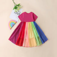 Girls Multicolor Short Sleeve Round Neck Flared Dress Casual Dresses