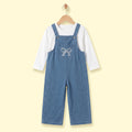 Girls Blue Denim Bow Embroidered Dungaree Jumpsuits Blue 2-3 Y