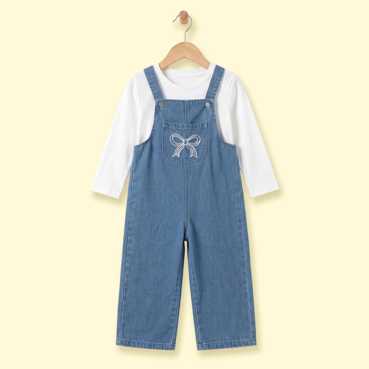 Girls Blue Denim Bow Embroidered Dungaree Jumpsuits Blue 2-3 Y