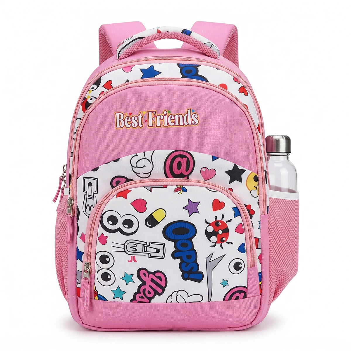 Girls Pink Emoji Print Polyester School Backpack Trending Accessories Pink Onesize