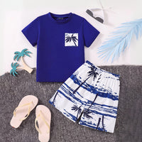 Boys Royal Blue Short Sleeve T-Shirt With Tropical Print Shorts Sets 2 pc. Sets Royal Blue 3-4 Y