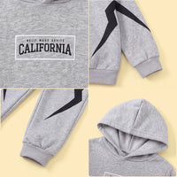 Boys Grey Typographic Printed Hooded Sweatshirt With Jogger Sets Sets