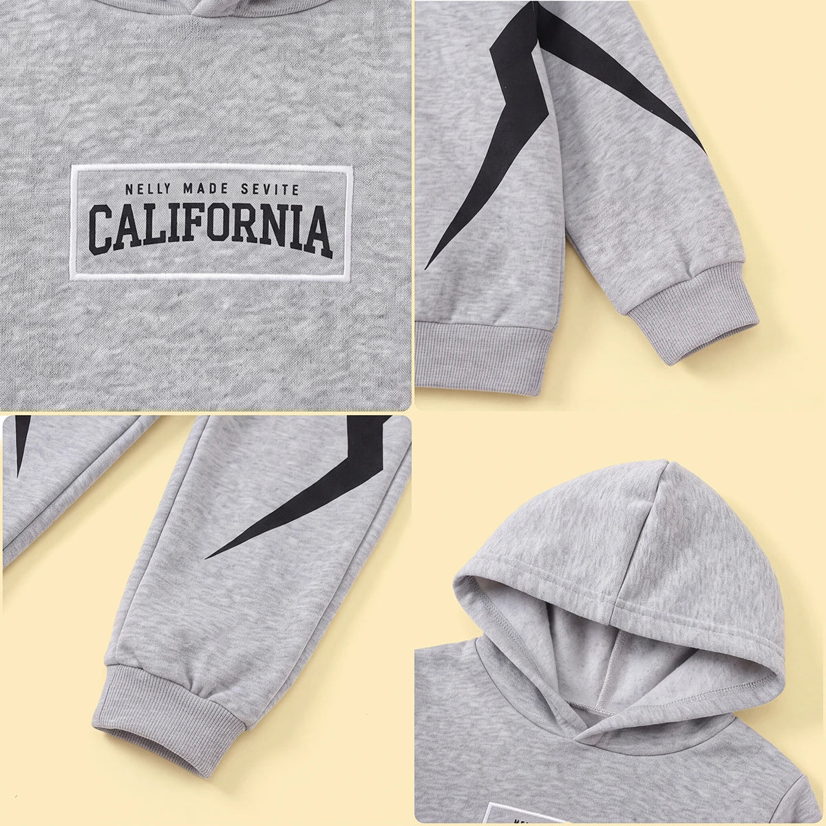 Boys Grey Typographic Printed Hooded Sweatshirt With Jogger Sets Sets