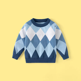 Boys Blue Diamond Jacquard Long Sleeve Sweater Sweaters & Cardigans Blue 2-3 Y