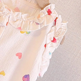Girls Apricot Heart Printed Sleeveless A-line Dress Casual Dresses